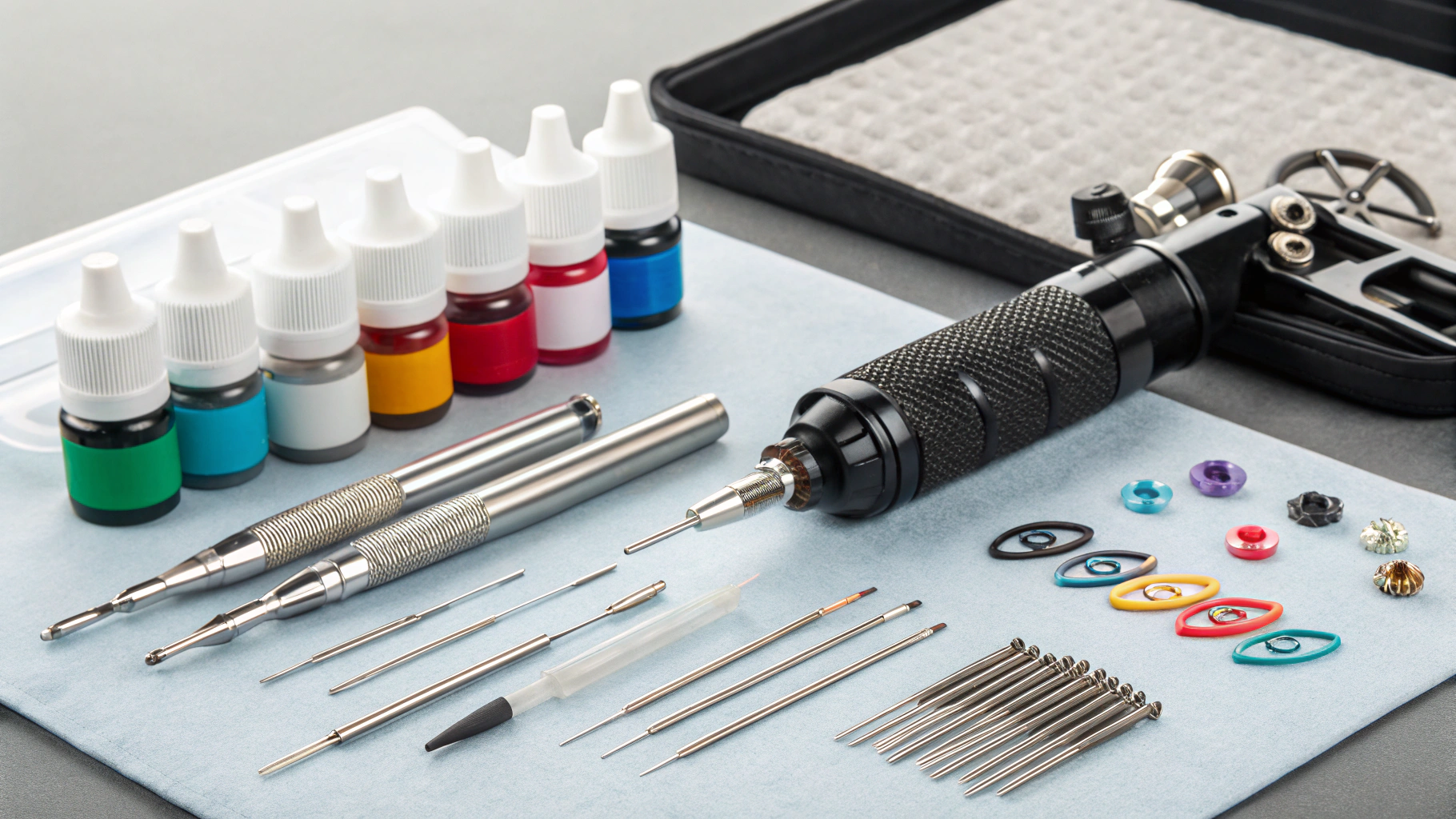 Tattoo equipment and studio ink close-up